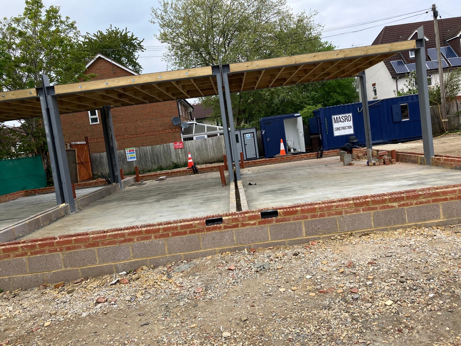 Ground floor slab poured steel frame rising